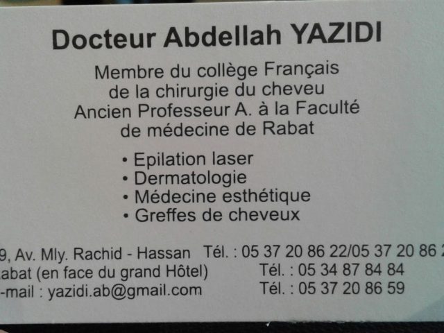 Cabinet de dermatologie Docteur Abdellah Yazidi - Rabat - +212 613-285271