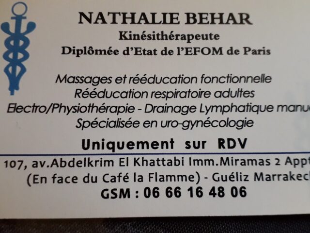 Nathalie BEHAR Kinésithérapeute - Marrakech - +212 666-164806