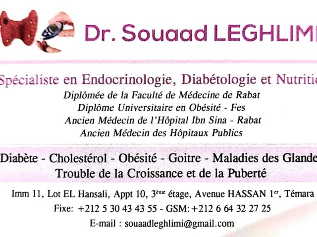 Cabinet d'endocrinologie, Diabétologie et nutrition Dr Leghlimi Souaad - Témara - +212 530-434355